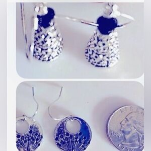 2 Pairs Earrings drop, pierced hook: cast etched cones crystal,dandelion circles